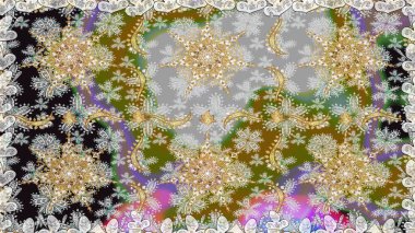 Raster altın desen. Kusursuz kıvırcık saçlar. Doğulu stil, altın elementlerle birlikte gri renklerde altın desenli arabesk yapar..