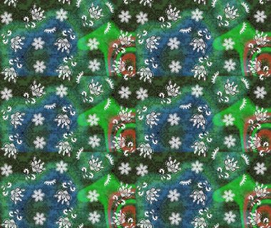 Çiçekler suluboya tarzında yeşil ve mavi renklerde. Raster illüstrasyonunda çiçek deseni çizimi.