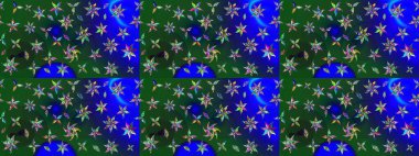 Mavi ve yeşil renkli çiçekler. Çiçek desenli çizim. Raster illüstrasyonu. Raster illüstrasyonu. Asya tekstil tarzında.