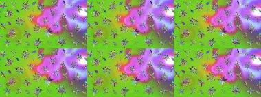 Renkli Bahar Teması eskiz kalıbı. Sevimli çiçek raster deseni. Düz Çiçek Elementleri Tasarımı. Yeşil ve mor renkte çiçekler.