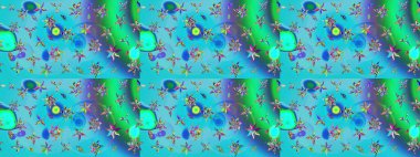 Nazikçe, güzel çiçek arkaplanı. Mavi ve yeşil renkli çiçekler. Raster çiçek desenli ve çiçekli..