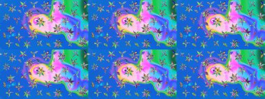 Suluboya, elle çizilmiş. Çiçekler mavi ve yeşile. Eskiz arkaplan modeli. Raster stoku.