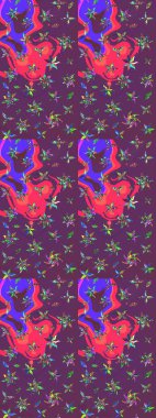 Süslü kumaş deseni. Renkli Bahar Teması eskiz kalıbı. Düz Çiçek Elementleri Tasarımı. Raster illüstrasyonunda çiçek deseni çizimi.