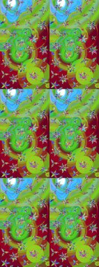 Raster illüstrasyonundaki çiçek desenli çizim. Yeşil ve kırmızı renkte çiçekler. Renkli Bahar Teması eskiz kalıbı. Düz Çiçek Elementleri Tasarımı.