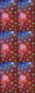 Çiçek ve yapraklı karalama şeklinde Raster çiçek deseni. Kahverengi ve kırmızı renklerde bahar çiçekleri. Raster illüstrasyonu.