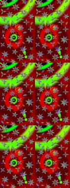 Sevimli çiçek raster deseni. Çiçekler kırmızı ve yeşil renklerde. Renkli Bahar Teması eskiz kalıbı. Düz Çiçek Elementleri Tasarımı.