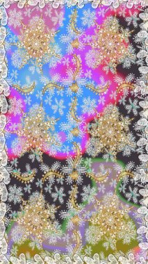 Kusursuz kıvırcık saçlar. Raster altın desen. Doğulu stil altın deseni gri ve nötr renklerle altın elementlerle donatır.