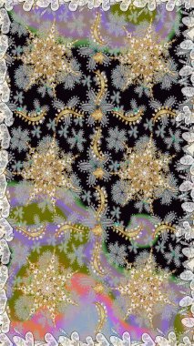 Kart, duvar kağıdı, ambalaj ve tekstil için klasik tasarım. Kusursuz desenli altın elementler. Klasik çiçek dokusu. Gri ve nötr renklerin kraliyet retro 'su. Raster illüstrasyonu. Altın şablon.