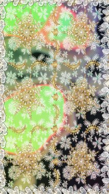 Raster illüstrasyonu. Kusursuz desenli altın elementler. Kart, duvar kağıdı, ambalaj ve tekstil için klasik tasarım. Tarafsız ve gri renklerin kraliyet retro 'su. Altın şablon. Çiçeksel klasik doku.