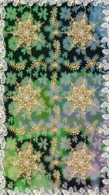 Gri ve nötr renklerde altın desenler ve altın elementler. Çiçek kiremitleri. İslam tasarımı. Kusursuz desenli oryantal süs. Raster altın tekstil baskısı.