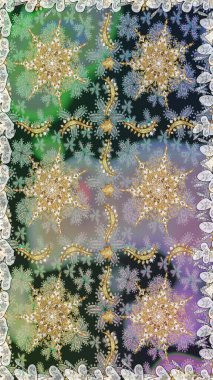 Gri ve nötr renklerde altın elementlerle geleneksel altın sarısı desen. Barok tarzında kusursuz bir doğulu süsü..