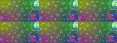 Küçük çiçekteki sevimli çiçek deseni. Yeşil ve mavi renkte çiçekler.