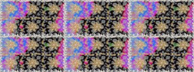 Raster altın desen. Kusursuz altın desenli bukleler. Altın elementli gri ve siyah renkler. Doğu tarzı arabesk. Raster illüstrasyonu.