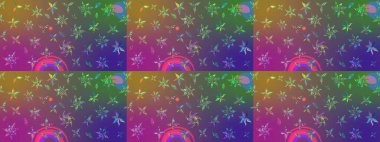 Çiçekli el çizimi çizimi deseni. Modern gelişim mor ve yeşil raster arkaplan duvar kağıdı resimleme klasik çizgili iz sürme desenli çiçekler, çiçekli süsler.