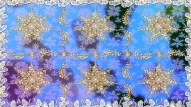 Barok tarzında kusursuz bir doğulu süsü. Mavi ve nötr renklerde altın desenli altın elementler. Geleneksel klasik altın desen. Raster doğulu süsü.