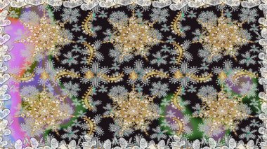 Kusursuz kıvırcık saçlar. Doğulu stil altın deseni gri ve nötr renklerde altın elementlerle donatır. Raster altın desen.