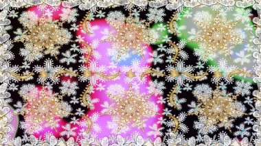 Tarafsız ve altın elementli siyah renklerde altın desen. Süslü raster dekorasyonu. Barok tarzında duvar kağıdı tasarımı için kusursuz damaske deseni arkaplanı.