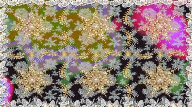 Raster illüstrasyonu. Süslü dekorasyon. Damask altın soyut çiçek gri ve nötr renklerde pürüzsüz desen.