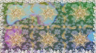 Klasik klasik klasik arka plan. Gri ve nötr renklerde altın elementlerle kusursuz desen. Geleneksel oryantasyon süsü. Kusursuz klasik raster altın desenli. Raster illüstrasyonu.