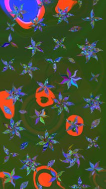 Çiçekli karalama şeklinde Raster çiçek deseni. Yumuşak, bahar çiçekleri yeşil ve mavi renklerde. Raster illüstrasyonu.