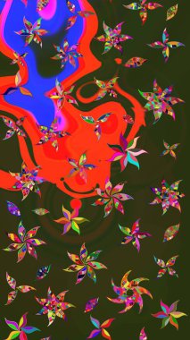 Gri ve yeşil renkli çiçekler. Çiçek desenli eskiz. Tişört baskısı için çiçek boyama rasteriName.