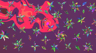 Mor ve pembe renkte çiçekler. Nazik romantik baskı. Bahar mevsimi. Tatil havası. Raster güzel bir çiçek deseni çiziyor..