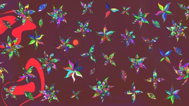 Düz Çiçek Elementleri Tasarım Raster illüstrasyonu. Çiçekli çiçek deseni, suluboya. Kahverengi ve yeşil renkli çiçekler. Renkli Bahar Teması çizim kalıbı..