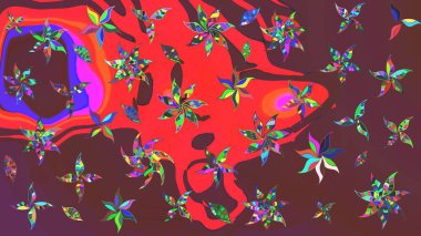 Üst manzara, yumuşak kahverengi ve kırmızı renk tarzı. Sevgililer günü ve tebrik kartı konsepti için şık bir davetiye. Çiçek kompozisyonu, el boyası, hassas şablon. Manzaralı çiçek deseni.