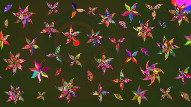 Düz Çiçek Elementleri Tasarım Raster illüstrasyonu. Çiçek desenli eskiz. Yeşil ve gri renkli çiçekler. Renkli Bahar Teması çizim şablonu.