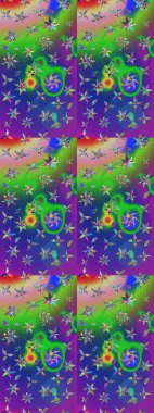 Raster illüstrasyonundaki çiçek desenli çizim. Yeşil ve mavi renkte çiçekler.