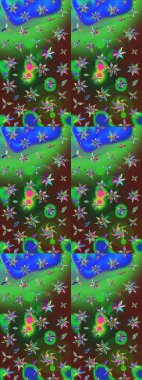 Sevimli çiçek raster deseni. Düz Çiçek Elementleri Tasarımı. Renkli Yaz Temalı eskiz kalıbı. Yeşil ve mavi renkte çiçekler.