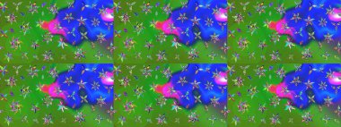 Çiçek deseni. Raster illüstrasyonu. Yeşil ve mavi renkte çiçekler. Yeşil ve mavi renkte çiçek çizimi. Şatafatlı bahar bahçesi dokusu.