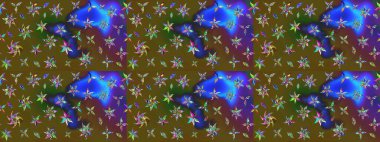 Çiçekli karalama şeklinde Raster çiçek deseni. Yeşil ve kahverengi renkli çiçekler. Nazik, narin çiçek arkaplanı.