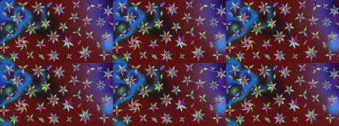 Düz Çiçek Elementleri Tasarım Raster illüstrasyonu. Çiçek desenli eskiz. Renkli Bahar Teması eskiz kalıbı. Kahverengi ve kırmızı renkte çiçekler.