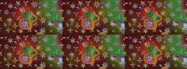 Raster Çiçek İllüstrasyonu 'nun şirin tekstili. Kahverengi ve yeşil renkli etnik çiçeklerle zarif bir eskiz deseni..