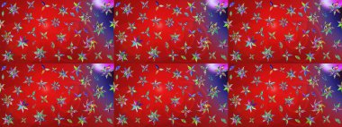 Hediye ambalaj kağıdı, tebrik kartları, posterler ve pankart tasarımı. Raster düz çiçek çizim deseni. Kırmızı ve mor renkte çiçekler.