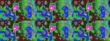 Raster illüstrasyonu. Çiçek arkaplan. Renkli çizim kalıbı. Çiçek duvar kâğıdı. Yeşil ve mavi renkli şirin tekstil.