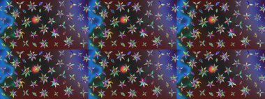 Tekstil, kumaş, kapaklar, duvar kağıtları, baskı, naylon, koleksiyon defteri, örgü, dekupaj için güzel bir eskiz. Küçük mor ve mavi çiçeklerle oldukça kaliteli besin torbası deseni.