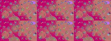 Şirin çiçek elementleri. Pembe ve morumsu renkte çiçekler. Raster illüstrasyonu. Çizim.