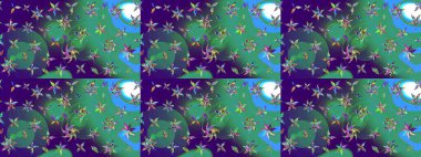 Çizim çiçek deseni duvar kâğıdı olarak kullanılabilir. Mavi ve yeşil renkli çiçekler. Raster illüstrasyonu.