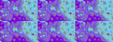 Çiçekli güzel suluboya desen. Raster illüstrasyonu. Mor ve mavi renklerde.