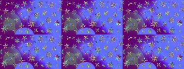 Çiçek süslemeli çizim deseni. Mor ve mavi renkte çiçekler. Raster illüstrasyonu.