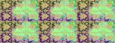 Raster illüstrasyonu. Klasik altın desenli eskiz. Altın elementli yeşil renklerde altın eskiz deseni. Tekrarlayan ögelerle soyut arkaplan Raster.