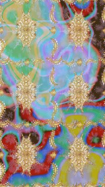 Süslü raster dekorasyonu. Lüks, kraliyet ve Viktorya dönemi konsepti. Mavi yerine altın rengi barok çiçekli eskiz deseni. Mavi renklerdeki altın element.