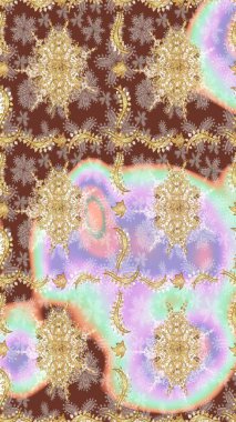 Eskiz oryantal klasik altın desen. Tarafsız renklerde altın tekrarlayan elementler içeren Raster soyut arkaplanı.