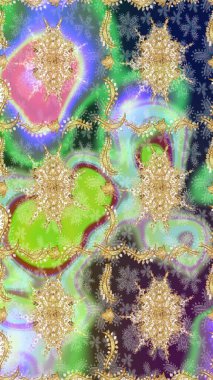 Çizim altın desenli bukleler. Raster Golden eskiz kalıbı. Doğu tarzı arabesk tarzında altın elementler. Tarafsız renkler üzerine çizim deseni.