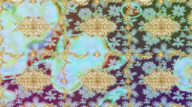 Tarafsız renklerde ve altın elementlerle geleneksel klasik altın raster deseni. Barok tarzında eskiz doğulu süsü..