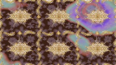 Kahverengi renklerde altın çiçekli eskiz deseni. Senin tasarımın için, duvar kağıdı. Raster geometrik arka plan. Altın renkli çizim çizimi.