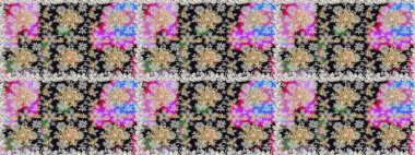 Gri renklerdeki altın element. Çizgi sanatı tasarım şablonu için kusursuz sınır. Altın desenli çiçek dekoru. Davetiyeler, kartlar, web sayfası için Raster illüstrasyon. Doğu tarzı ögesi.