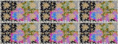 Raster altın çiçek süsü brokar kumaş ve cam desenli. Çiçek desenli altın metal. Kusursuz altın desen. Altın elementli gri renkler.